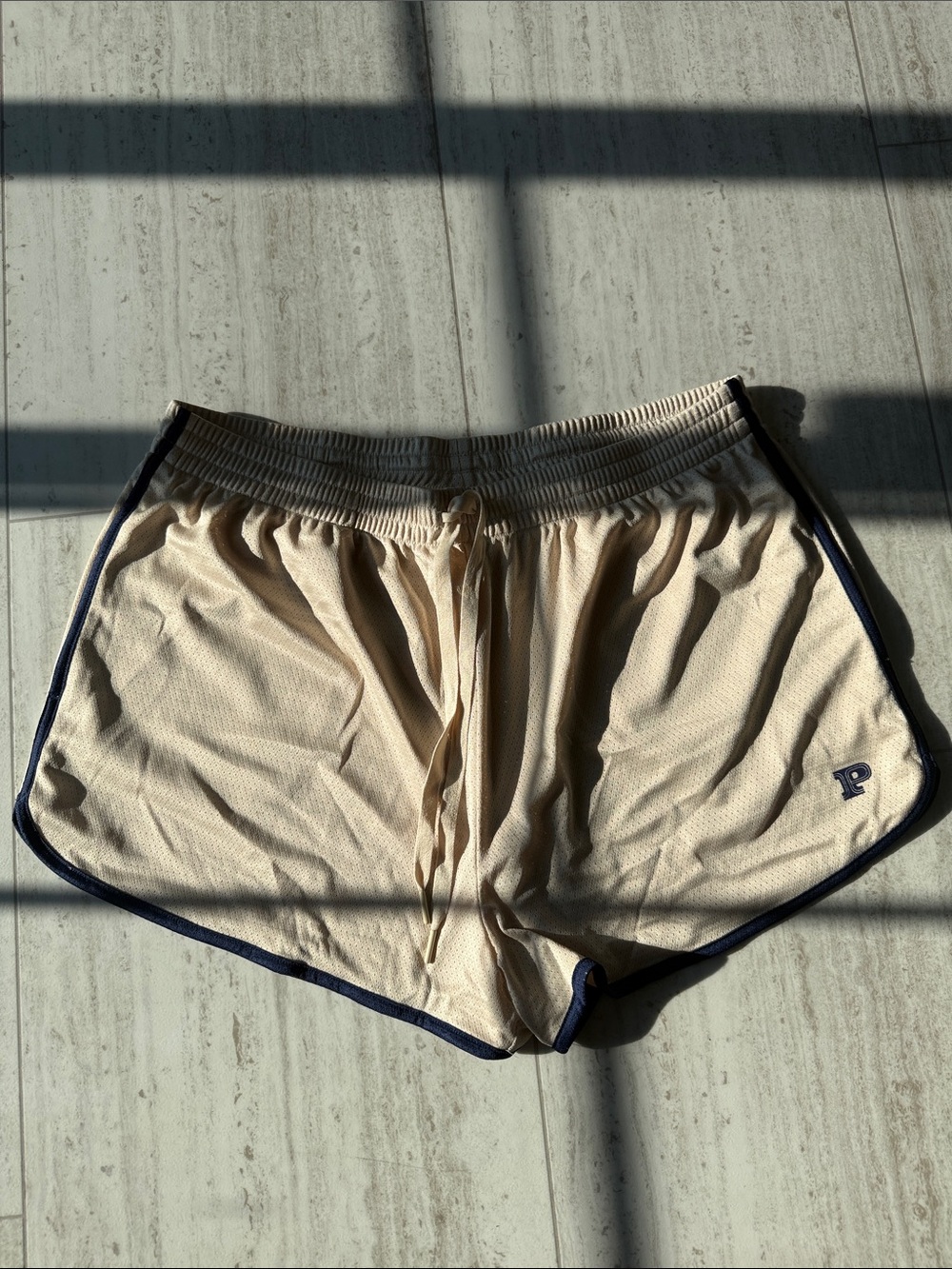 PINK Victoria's Secret Cream Athletic Shorts with Navy Piping